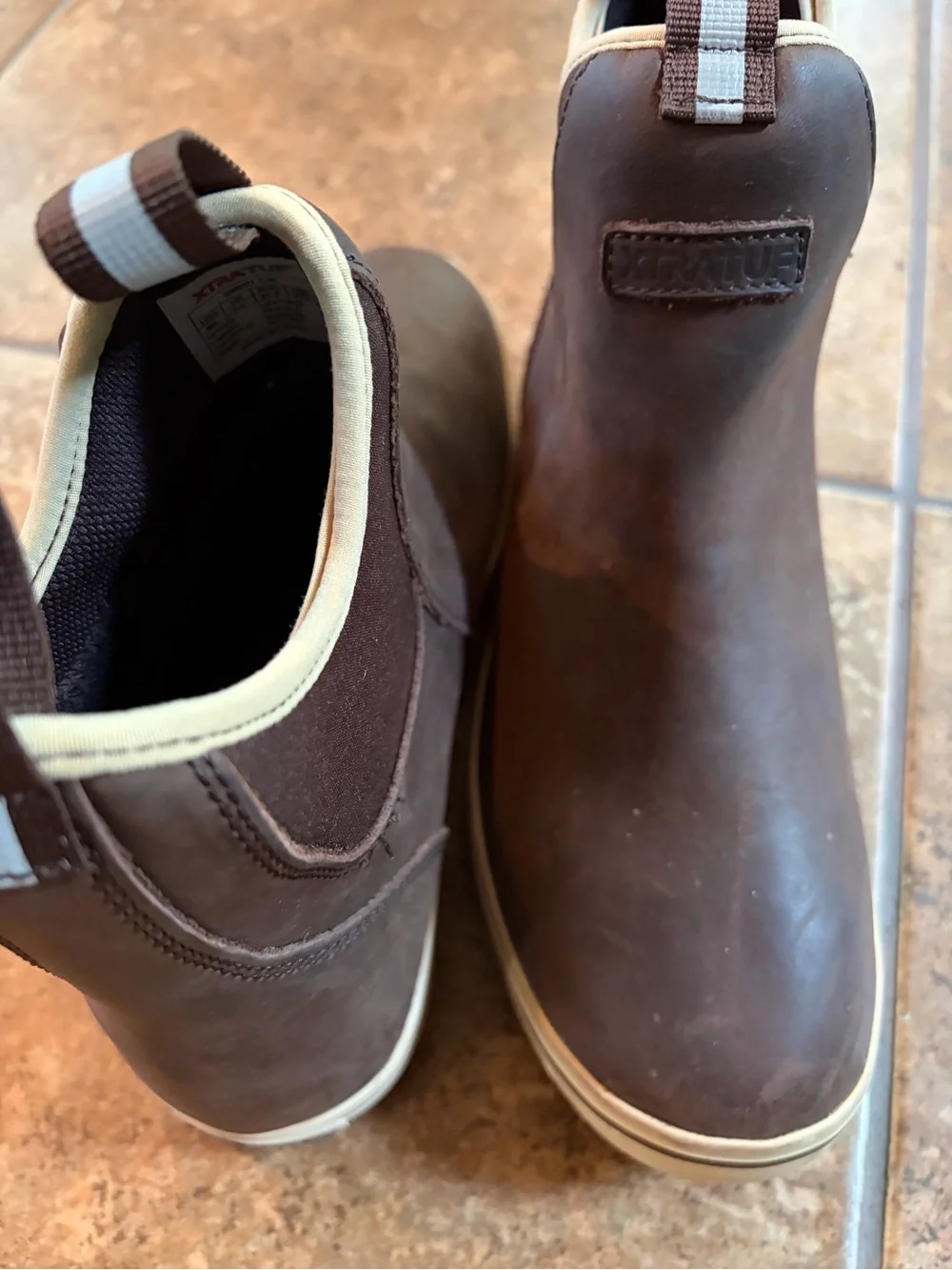 XTRATUF Men’s 6” Leather Waterproof Brown Slip-On Boots SIZE 8